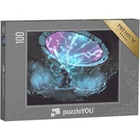 puzzleYOU Puzzle Mann unter einem futuristischen Portal, 100 Puzzleteile, puzzleYOU-Kollektionen Illustrationen von puzzleYOU