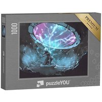 puzzleYOU Puzzle Mann unter einem futuristischen Portal, 1000 Puzzleteile, puzzleYOU-Kollektionen Illustrationen von puzzleYOU