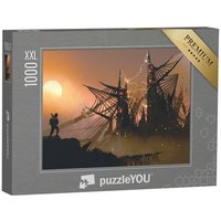 puzzleYOU Puzzle Mann vor einem Schloss aus Spinnennetz, 1000 Puzzleteile, puzzleYOU-Kollektionen Fantasy von puzzleYOU