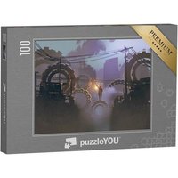 puzzleYOU Puzzle Nachtszenerie von Mann mit einer Laterne, 100 Puzzleteile, puzzleYOU-Kollektionen Fantasy von puzzleYOU