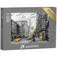 puzzleYOU Puzzle Ölgemälde: New York, Mann, Frau und gelbes Taxi, 1000 Puzzleteile, puzzleYOU-Kollektionen New York, Kunst & Fantasy von puzzleYOU