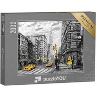 puzzleYOU Puzzle Ölgemälde: New York, Mann, Frau und gelbes Taxi, 2000 Puzzleteile, puzzleYOU-Kollektionen New York, Kunst & Fantasy von puzzleYOU
