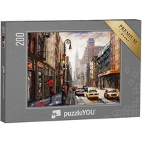 puzzleYOU Puzzle Ölgemälde: Straßenansicht von New York, Frau, 200 Puzzleteile, puzzleYOU-Kollektionen Gemälde, Ölbilder, Kunstwerke, Kunst & Fantasy von puzzleYOU