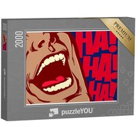 puzzleYOU Puzzle Pop-Art-Stil Mund des Mannes lacht, Comedy, 2000 Puzzleteile, puzzleYOU-Kollektionen Comic von puzzleYOU