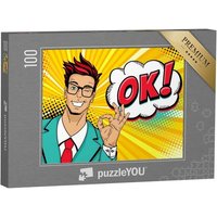 puzzleYOU Puzzle Pop-Art: junger Mann mit OK-Zeichen, 100 Puzzleteile, puzzleYOU-Kollektionen Comic von puzzleYOU