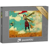 puzzleYOU Puzzle Retro-Postkarte mit junger Frau, 1000 Puzzleteile, puzzleYOU-Kollektionen Vintage von puzzleYOU