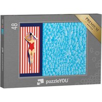 puzzleYOU Puzzle Schöne junge Frau am Pool mit Sonnenbrille, 48 Puzzleteile, puzzleYOU-Kollektionen Vintage von puzzleYOU