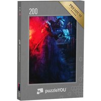 puzzleYOU Puzzle Vampir und junge Frau tanzen vor einem Kamin, 200 Puzzleteile, puzzleYOU-Kollektionen Vampire von puzzleYOU