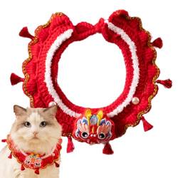 puzzlegame Frühlingsfest-Hundeschal, Drachenjahr-Katzenhalsband - Verstellbarer roter Glückstier-Schal | Lunar New Year Supplies handgestricktes Haustierkostüm für Hunde, Katzen, Hasen von puzzlegame