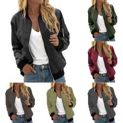 Damen Bomberjacke Casual Kurze Pilotenjacke Langarm Outwear Zip Up Bomber Jacket Solid Leichte Coat Herbst Sweatjacke Frühling Übergangsjacke Bomberjacke Reißverschluss Stehkragen Outwear von pvucpot