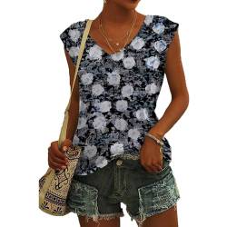Damen-T-Shirt mit Flügelärmeln Sommer-Tanktop schlicht lässig lockere Passform Blusen Lässige von pvucpot