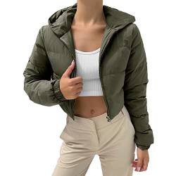 Daunenjacke Damen Winter Kurz Puffer 3/4 Jacke Cropped Jacke Daunen Crop Winterjacke Bauchfrei Bauchfrei Wintermantal Winterparka üBergangsmantel Parka Fleecejacke Steppjacke Outdoorjacke Daunenjacke von pvucpot