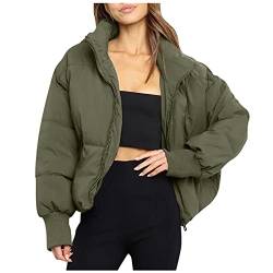 Daunenjacke Damen Winter Kurz Puffer 3/4 Jacke Cropped Jacke Daunen Crop Winterjacke Bauchfrei Bauchfrei Wintermantal Winterparka üBergangsmantel Parka Fleecejacke Steppjacke Outdoorjacke Daunenjacke von pvucpot