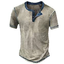 Hemd Herren Langarm/Kurzarm Henley Shirt Männer Freizeithemd Vintage Casual Leicht Baumwolle Slim Fit T-Shirt (Grau, L) von pvucpot