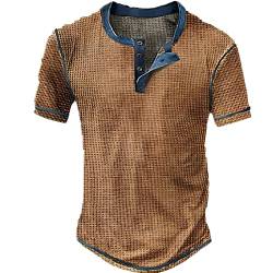 Hemd Herren Langarm/Kurzarm Henley Shirt Männer Freizeithemd Vintage Casual Leicht Baumwolle Slim Fit T-Shirt (Kaffee, L) von pvucpot