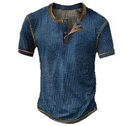 Hemd Herren Langarm/Kurzarm Henley Shirt Männer Freizeithemd Vintage Casual Leicht Baumwolle Slim Fit T-Shirt (Marine, XXXL) von pvucpot