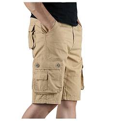 Herren Cargo Shorts Baumwolle Kurze Hose Casual Einfarbig Cargohose Sommer Bermuda Short mit Multi Taschen Sommerhose Elastischer Bund Sporthose Regulär Fit Freizeithose Laufshorts Männer Lässig von pvucpot