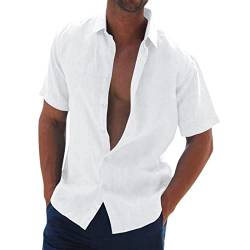 Herren Hemd Kurzarm Leinenhemd Baumwolle Leinen Sommerhemd Button Down Hemd Regular Fit Einfarbig Basic Shirt Buissness Freizeithemd Männer Tops von pvucpot