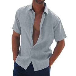 Herren Hemd Kurzarm Leinenhemd Baumwolle Leinen Sommerhemd Button Down Hemd Regular Fit Einfarbig Basic Shirt Buissness Freizeithemd Männer Tops von pvucpot