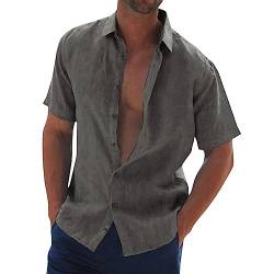 Herren Hemd Kurzarm Leinenhemd Baumwolle Leinen Sommerhemd Button Down Hemd Regular Fit Einfarbig Basic Shirt Buissness Freizeithemd Männer Tops von pvucpot