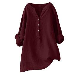 Lange Leinenbluse Damen Bluse Oversize Langarm Shirt Baumwolle Leinen Hemdbluse Elegant Übergröße Longbluse Festliche Oberteil Einfarbig Lose Leinenoberteile Langarmshirt von pvucpot