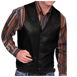 Lederweste Herren Wildleder Biker Trucker Weste Freizeitweste Leder Kutte Braun Druckknöpfe Herren Wildleder Leder Weste Vintage Cowboy Stil Ärmellose Jacke Slim Fit Hochzeit Weste Größen Outdoorjacke von pvucpot