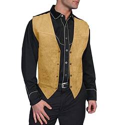 Lederweste Herren Wildleder Biker Trucker Weste Freizeitweste Leder Kutte Braun Druckknöpfe Herren Wildleder Leder Weste Vintage Cowboy Stil Ärmellose Jacke Slim Fit Hochzeit Weste Größen Outdoorjacke von pvucpot