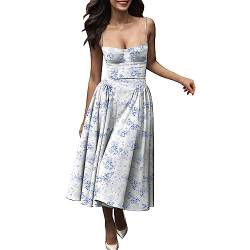 Print Bustier Sundress, Women Spaghetti Strap Maxi Dress Sleeveless Bandage Split Party A-Line Dress Sexy Low Cut Maxi Dress,Printed Strap Corset Dress for Women von pvucpot