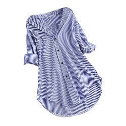 pvucpot Bluse Damen Modisches Gestreiftem Druck Langarmshirt Umlegekragen Langen Ärmeln Oberteile Button Down Hemden Übergroße Hemdbluse Unregelmäßigem Tunika Tops Plus Size Locker Blusentops von pvucpot