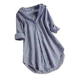 pvucpot Bluse Damen Modisches Gestreiftem Druck Langarmshirt Umlegekragen Langen Ärmeln Oberteile Button Down Hemden Übergroße Hemdbluse Unregelmäßigem Tunika Tops Plus Size Locker Blusentops von pvucpot