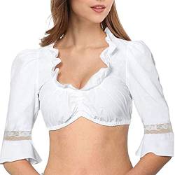 pvucpot Damen Dirndlbluse aus Baumwolle – Elegante weiße Dirndl Bluse mit Stehkragen von pvucpot