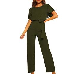 pvucpot Damen Elegant Jumpsuit O-Ausschnitt Lang Overall Hosenanzug Playsuit Romper (Armeegrün, XXL) von pvucpot