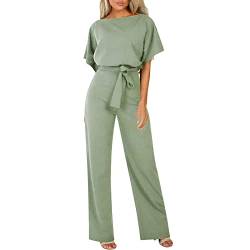 pvucpot Damen Elegant Jumpsuit O-Ausschnitt Lang Overall Hosenanzug Playsuit Romper (Grün2, L) von pvucpot