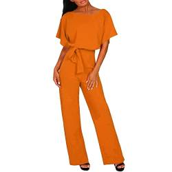 pvucpot Damen Elegant Jumpsuit O-Ausschnitt Lang Overall Hosenanzug Playsuit Romper (Orange, XXL) von pvucpot