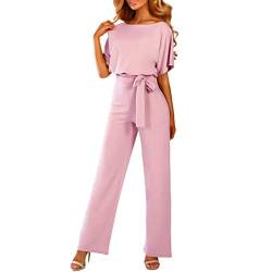 pvucpot Damen Elegant Jumpsuit O-Ausschnitt Lang Overall Hosenanzug Playsuit Romper (Pink, XXL) von pvucpot
