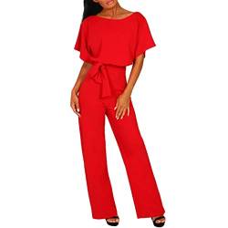 pvucpot Damen Elegant Jumpsuit O-Ausschnitt Lang Overall Hosenanzug Playsuit Romper (Rot, L) von pvucpot