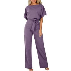 pvucpot Damen Elegant Jumpsuit O-Ausschnitt Lang Overall Hosenanzug Playsuit Romper (Violett, XL) von pvucpot