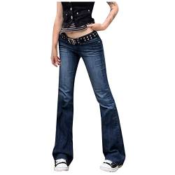 pvucpot Damen Flare Jeans Vintage Schlaghose Hohe Taille Jeans Y2k Glockenhose Sommer Hose mit Taschen Lässige von pvucpot