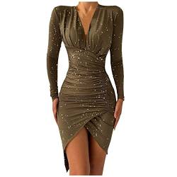 pvucpot Damen Glitzer Kleid Sexy Enges Kleid Damen Kurz Minikleid Langarm Rollkragenkleid Partykleid Winter Abendkleid Ballkleid Damen Elegant Sexy von pvucpot