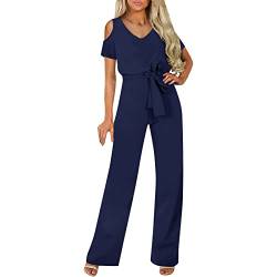 pvucpot Damen Kurzarm Lang Jumpsuit Elegant Overall Jumpsuits O-Ausschnitt Playsuit Romper Hosenanzug mit Gürtel von pvucpot