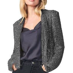 pvucpot Damen Pailletten Blazer Pailletten Schimmer Jacke Lässig Langarm Glitzer Party Glänzend Mantel Rave Oberbekleidung Mantel Outfits Clubwear Büro von pvucpot