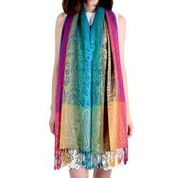 pvucpot Damen Schal Marokko Regenbogen-Farben Pashmina - Viskose/Polyester - xxl bunt/mehrfärbig Halstuch von pvucpot