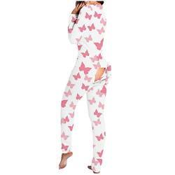 pvucpot Damen Sleepwear Mit Po-Klappe Warm Geschenk Für Frau Bunt Jumpsuit Sleepwear Für Erwachsene Hausanzug Onesies Einteiligen Pyjama Set Kuschelig Damen-Pyjama Schwarz Damen Lang Sexy Pyjama-Set von pvucpot