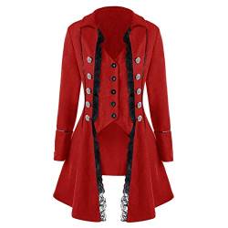 pvucpot Damen Steampunk Frack Gothic Mantel mit Spitze, Fraun Barock viktorianisch Dreireiher Vintage Mittelalterlich Jacke Uniform Mantel von pvucpot