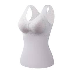 pvucpot Damen Unterhemd BH Hemd Seamless Tank Top Bauch Weg V-Ausschnitt Weste Spitze Figurformende Cami Shapewear mit integriertem BH Ohne Bügel Bustier Camisole Formendes Unterwäsche von pvucpot