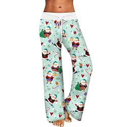 pvucpot Damen Weihnachts Pyjama Stretch Bequeme Pyjamahose Schlafanzughose Lang Lounge Hausanzug Hosen Freizeithose Relaxhose Fitness Weites Bein Hosen von pvucpot