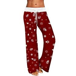 pvucpot Damen Weihnachts Pyjama Stretch Bequeme Pyjamahose Schlafanzughose Lang Lounge Hausanzug Hosen Freizeithose Relaxhose Fitness Weites Bein Hosen von pvucpot