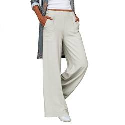 pvucpot Damenhosen mit Taschen weites Bein, elastisch, aus Stoff Hose Weiß Damen Jogginghose Damen Sommer ogginghose Damen Lang von pvucpot