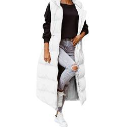 pvucpot Daunenweste Damen Lang Wintermantel Vest mit Kapuze Leichte Gesteppte Weste Maxi Mantel Ärmellose Jacke Daunenmantel mit Taschen Steppweste Daunenjacke Steppjacke Outdoor Winterjacke Weste von pvucpot