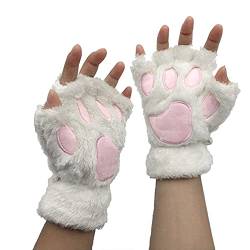 pvucpot Halbhandschuhe Fingerlos Handschuhe Damen Mädchen Plüsch Halb Handschuhe dicken warmen Fingerhandschue Cartoon Tier Bär Katze Krallen Winterhandschuhe von pvucpot